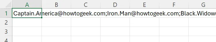 Liste over e-postadresser atskilt med semikolon i Excel