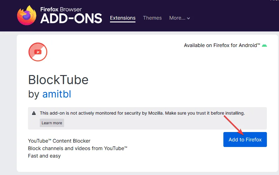 FirefoxにBlockTubeを追加する