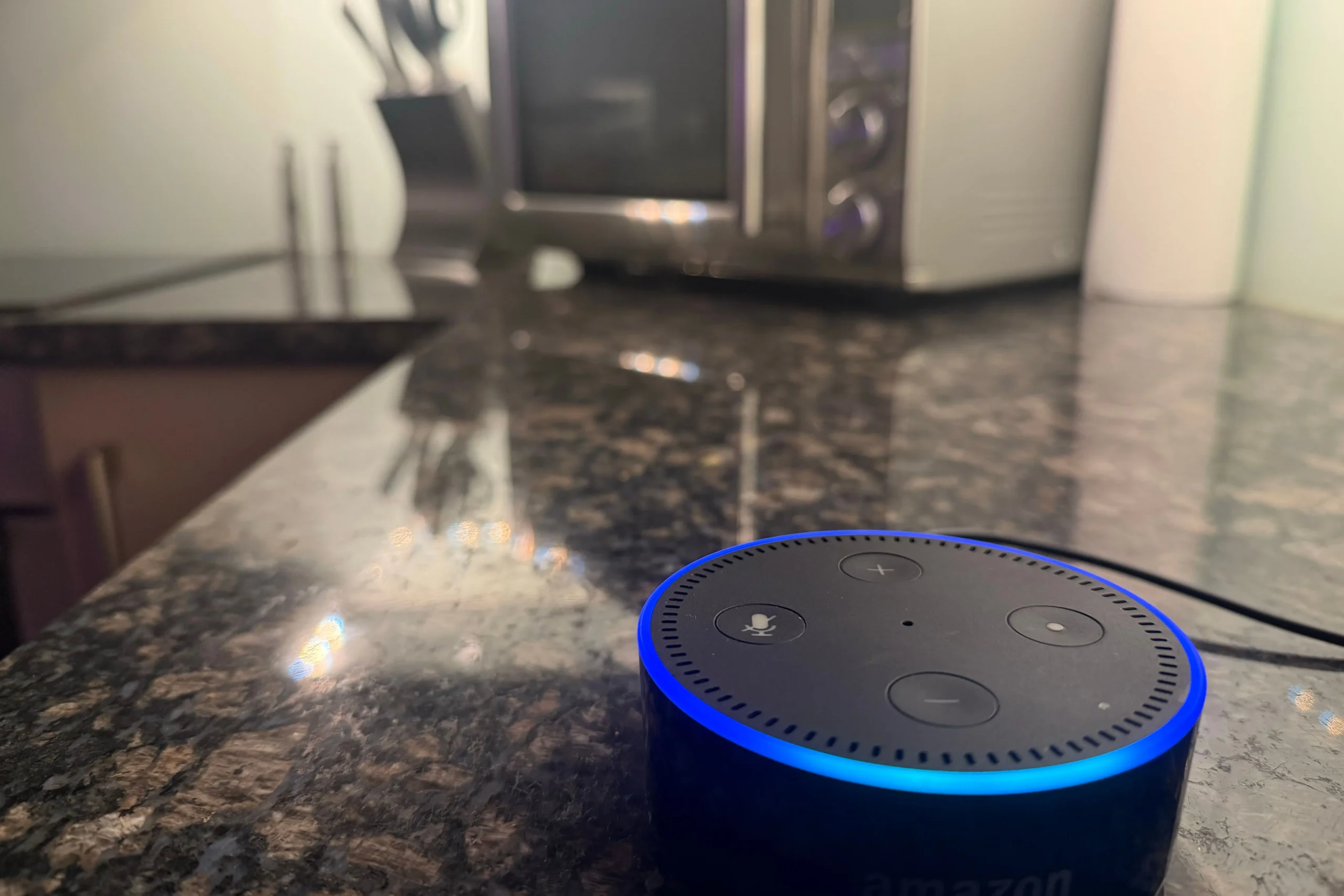 キッチンに設置された Amazon Echo Dot。