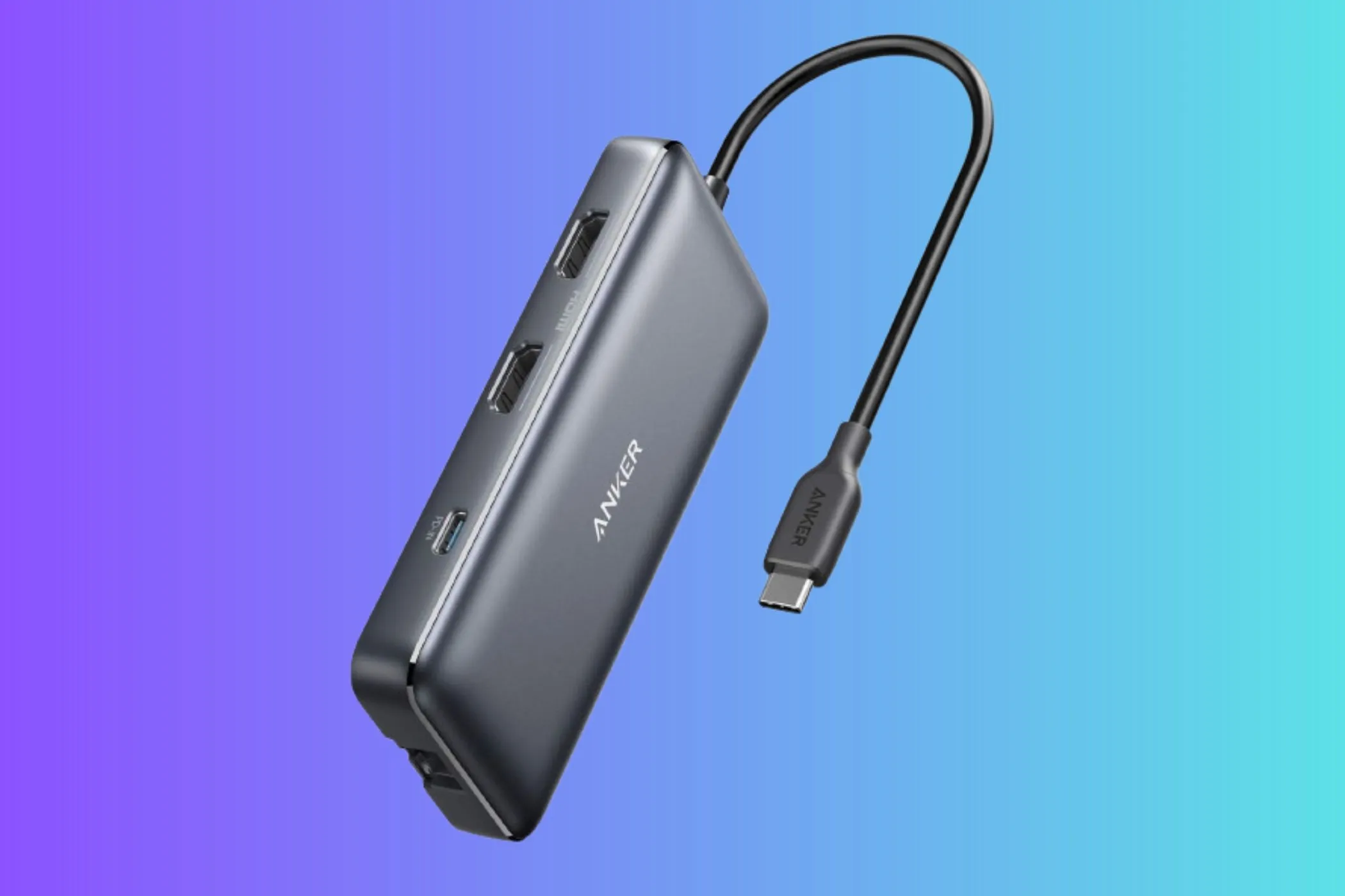 グラデーションの背景にANKER 553 8-in-1 USB-Cハブ