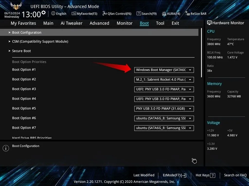 Alterando a ordem de inicialização no BIOS.