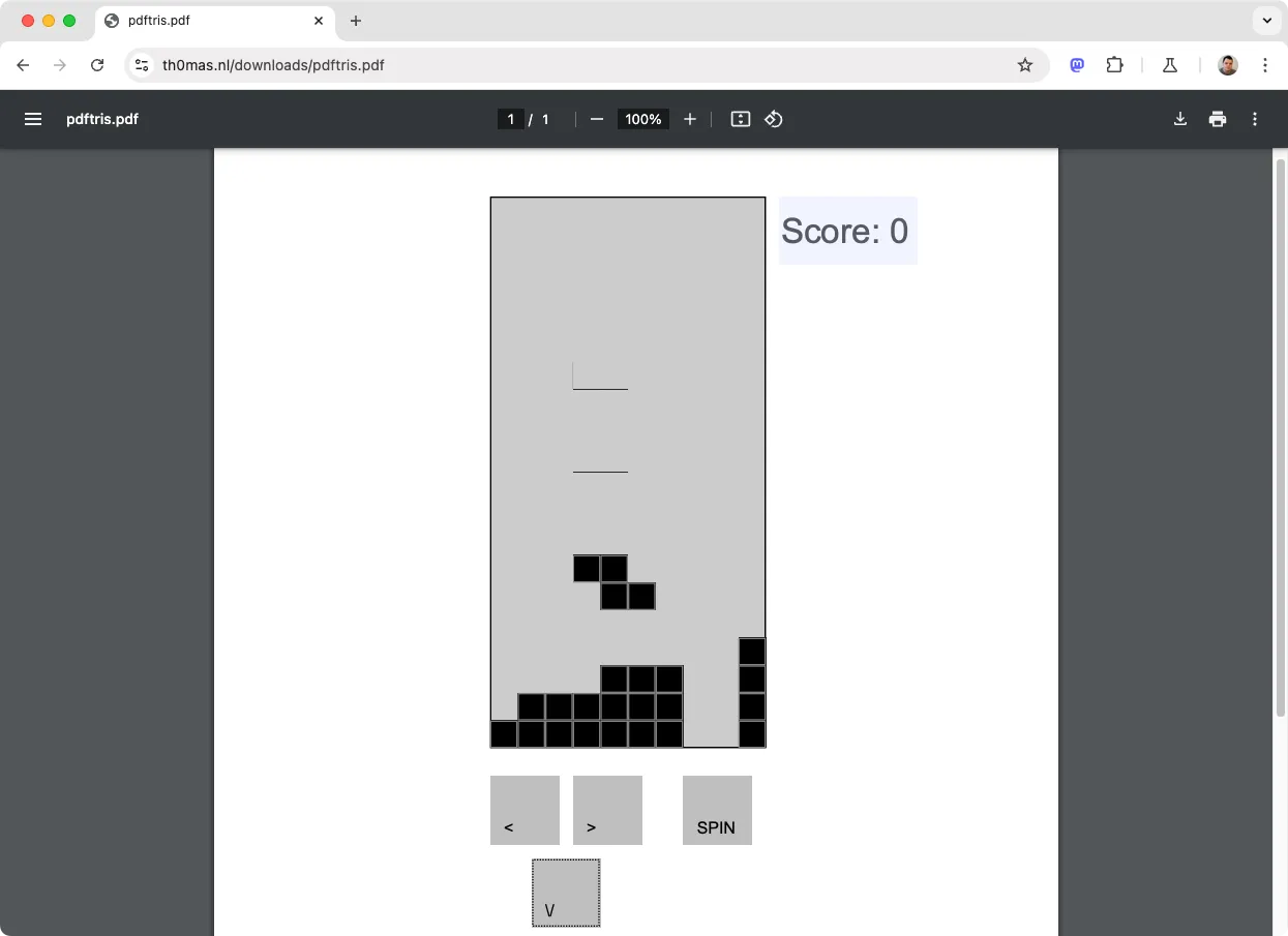 Screenshot von Tetris in einem PDF