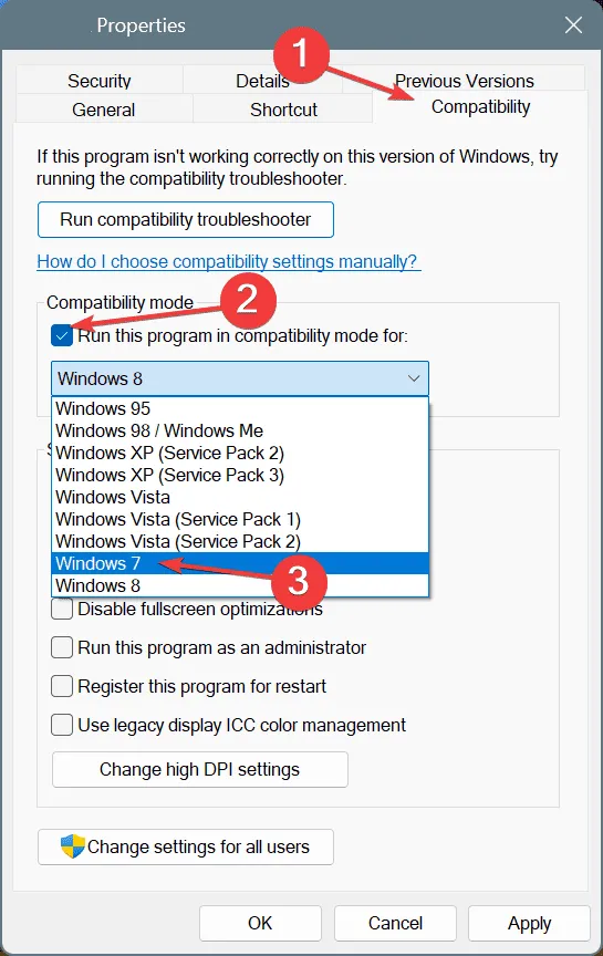 Stellen Sie den Kompatibilitätsmodus ein, um ERROR_VDM_HARD_ERROR zu beheben