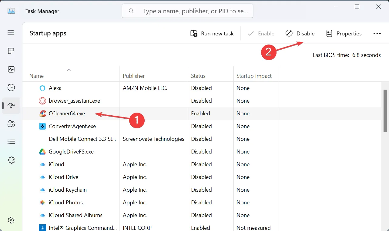 ERROR_PROCESS_NOT_IN_JOBを修正するにはスタートアップアプリを無効にする