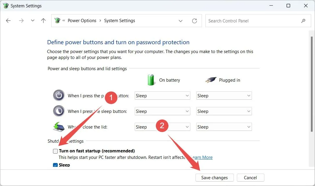 Ativando a inicialização rápida no painel de controle