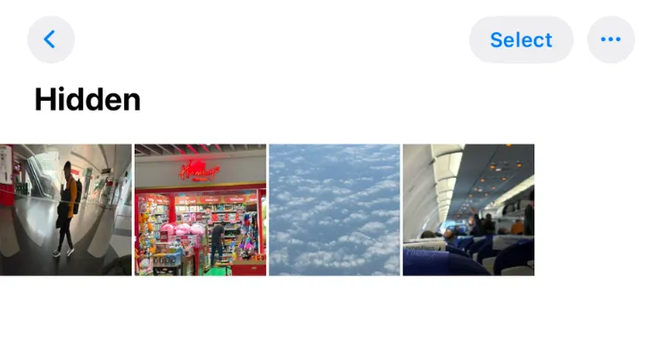 Zrzut ekranu widocznego ukrytego albumu w interfejsie iOS 18.