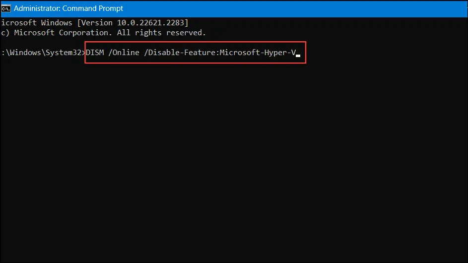 Kommando for å deaktivere Hyper-V