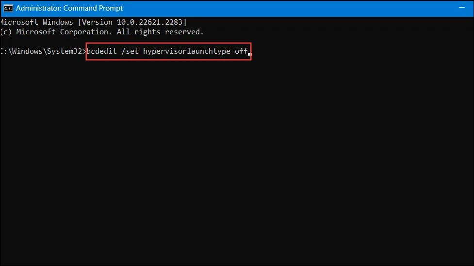 BCD-kommando for å deaktivere Hyper-V