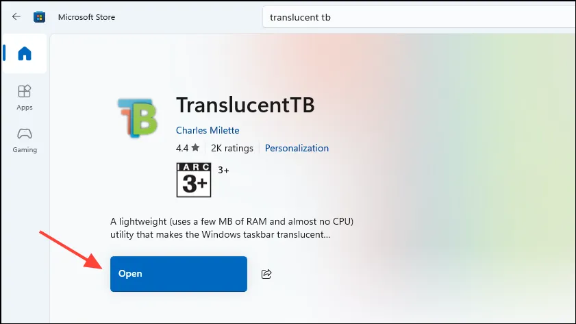 TranslucentTB を開く