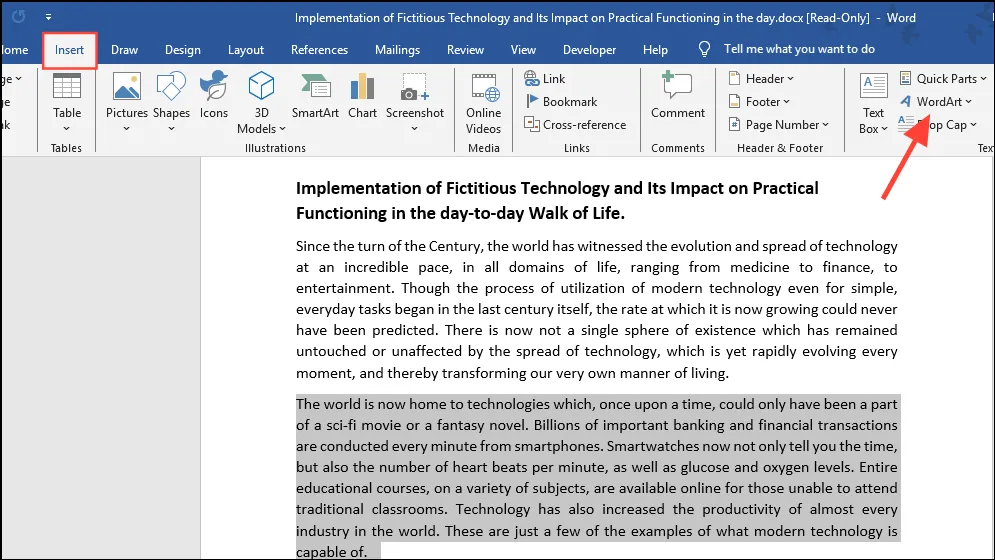 Microsoft Word に WordArt を挿入する