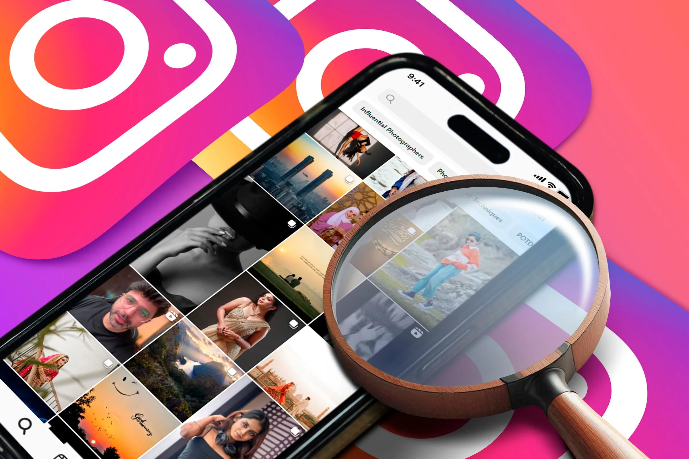 Telefono che mostra la pagina di esplorazione di Instagram