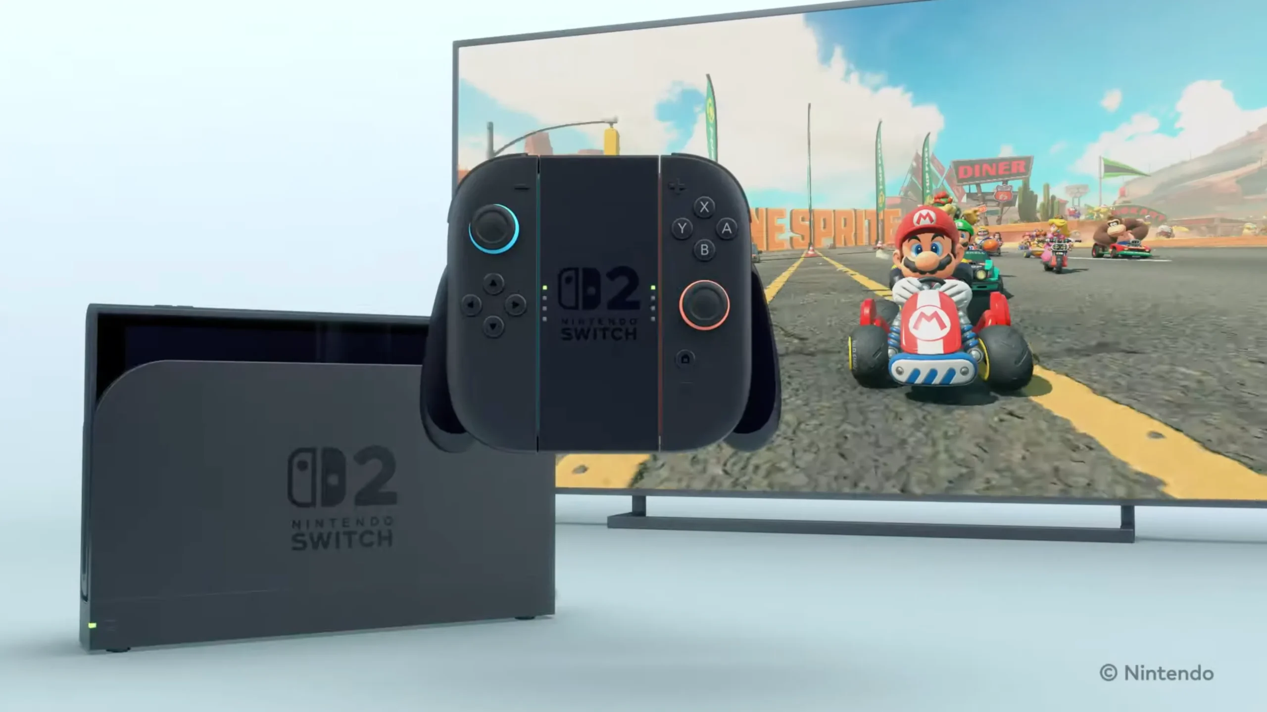 Nintendo Switch 2 docket ved at spille Mario Kart.