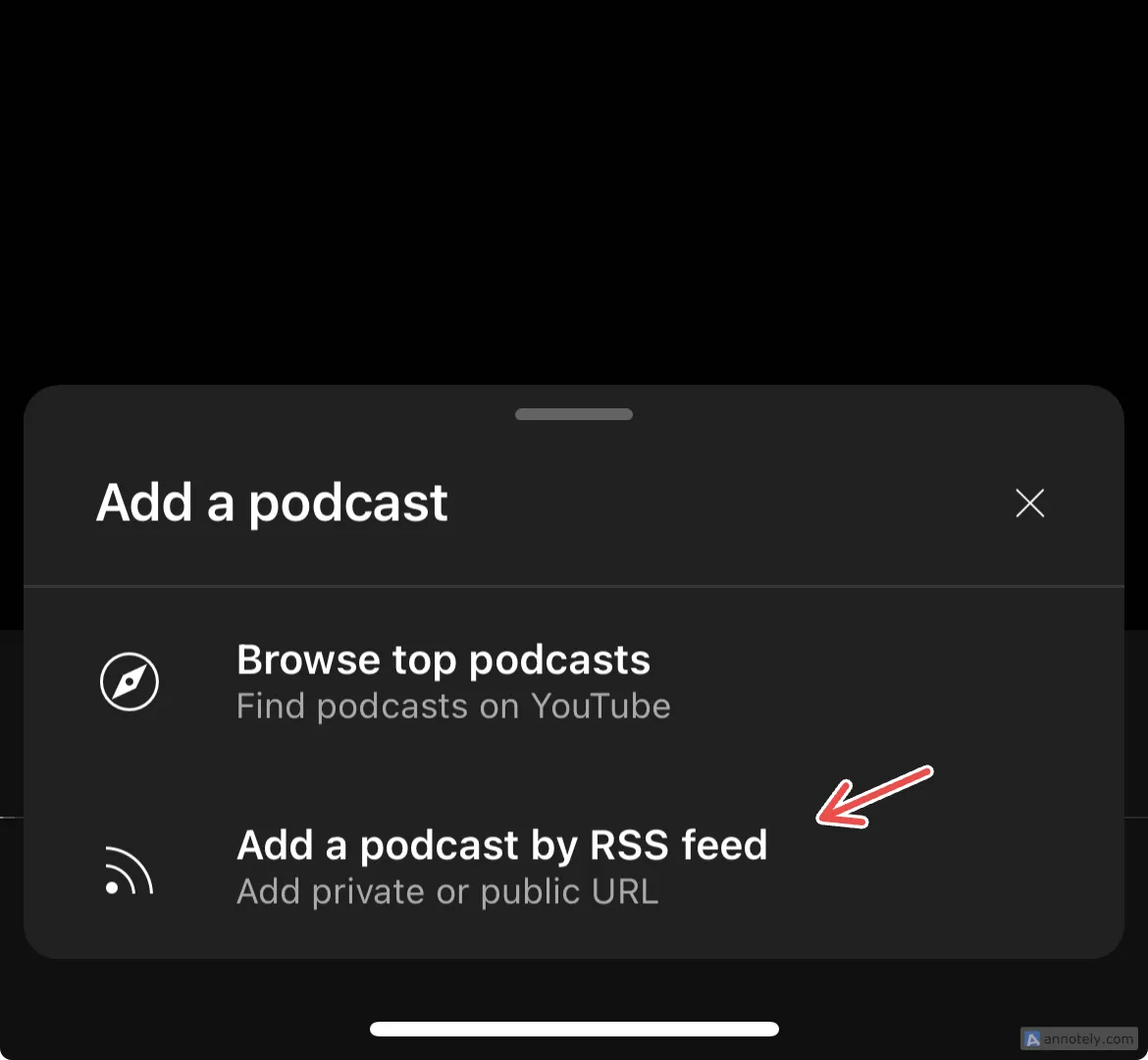 透過 RSS 在 YouTube Music 上新增播客