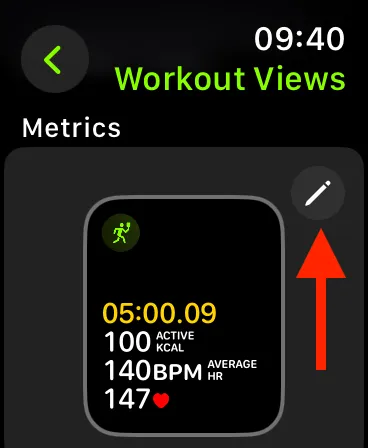 Ikona tužky v zobrazení cvičení na Apple Watch