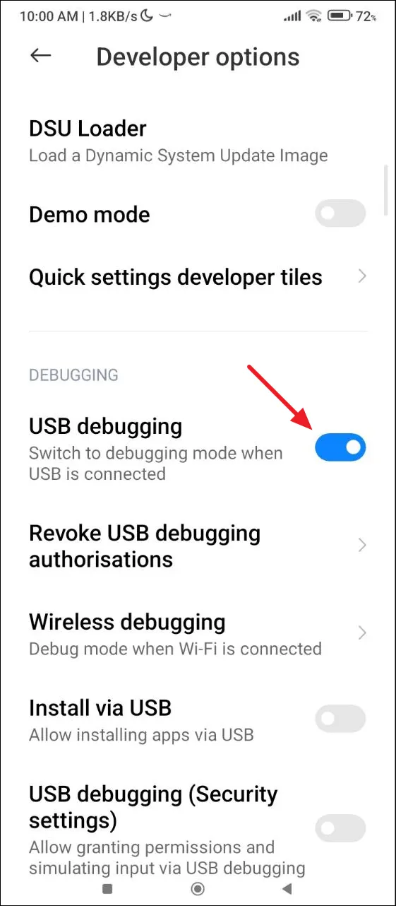 Включение отладки по USB на Android