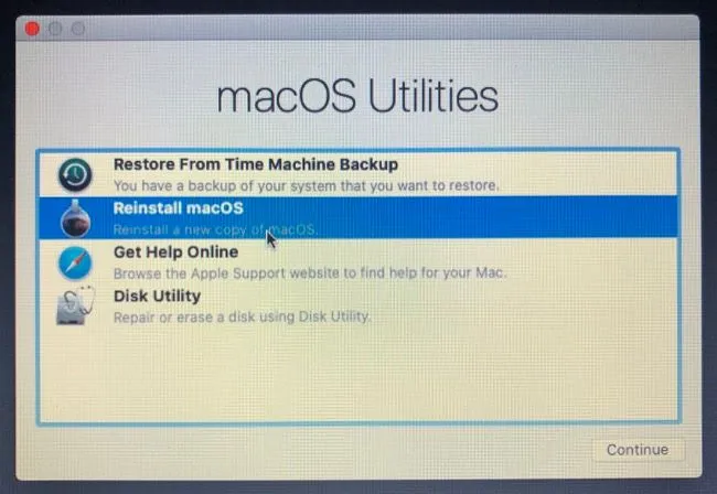 Преинсталиране на macOS с помощта на менюто Помощни програми на macOS