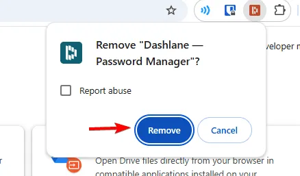 Confirmar remoção do Dashlane