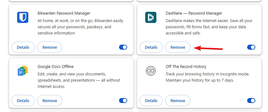 Removendo a extensão Dashlane