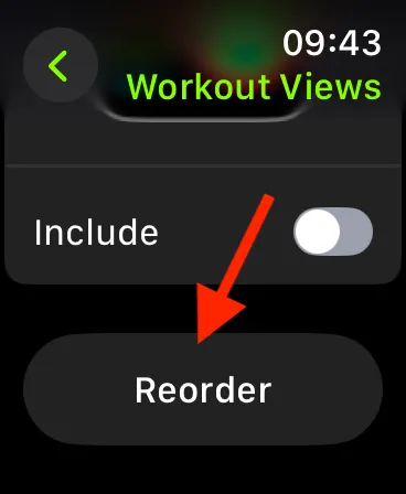 Tlačítko pro změnu pořadí v zobrazení cvičení na Apple Watch