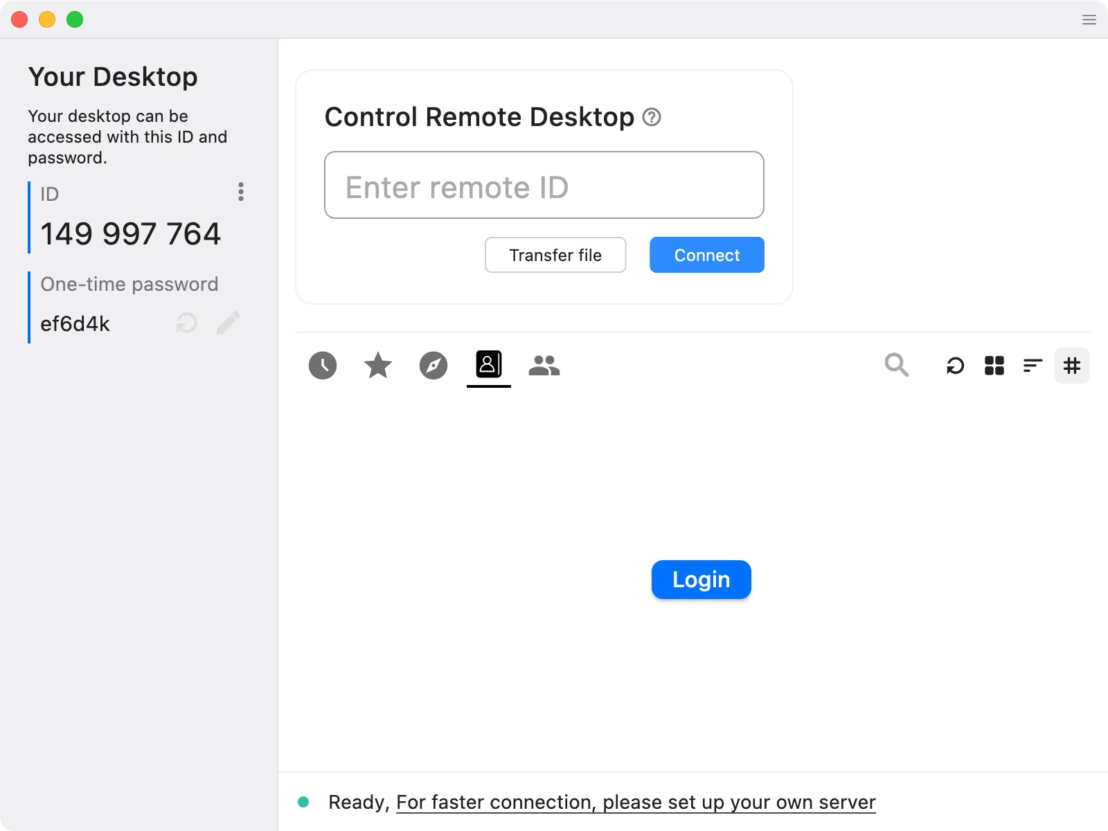 macOS 및 Windows에서 RustDesk 인터페이스