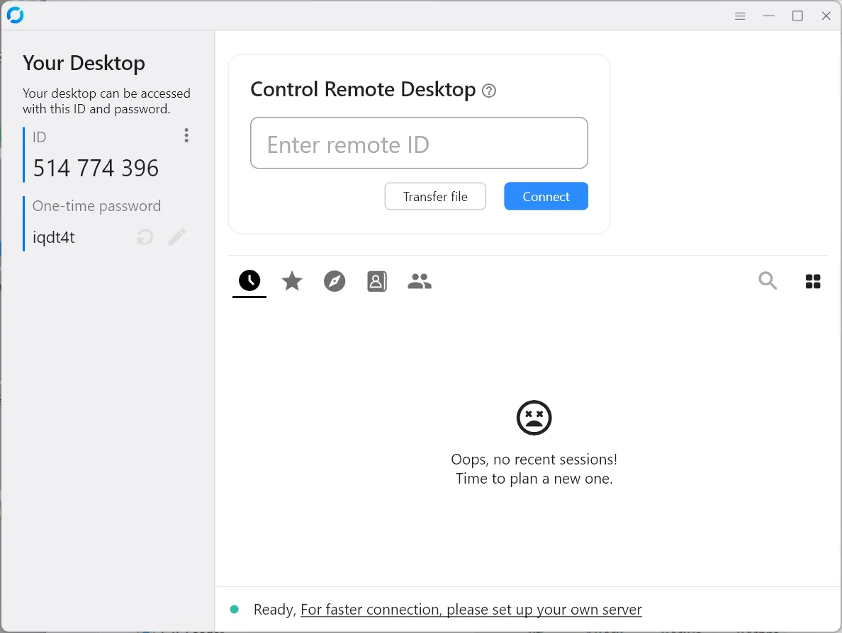 Windows에서 RustDesk 인터페이스