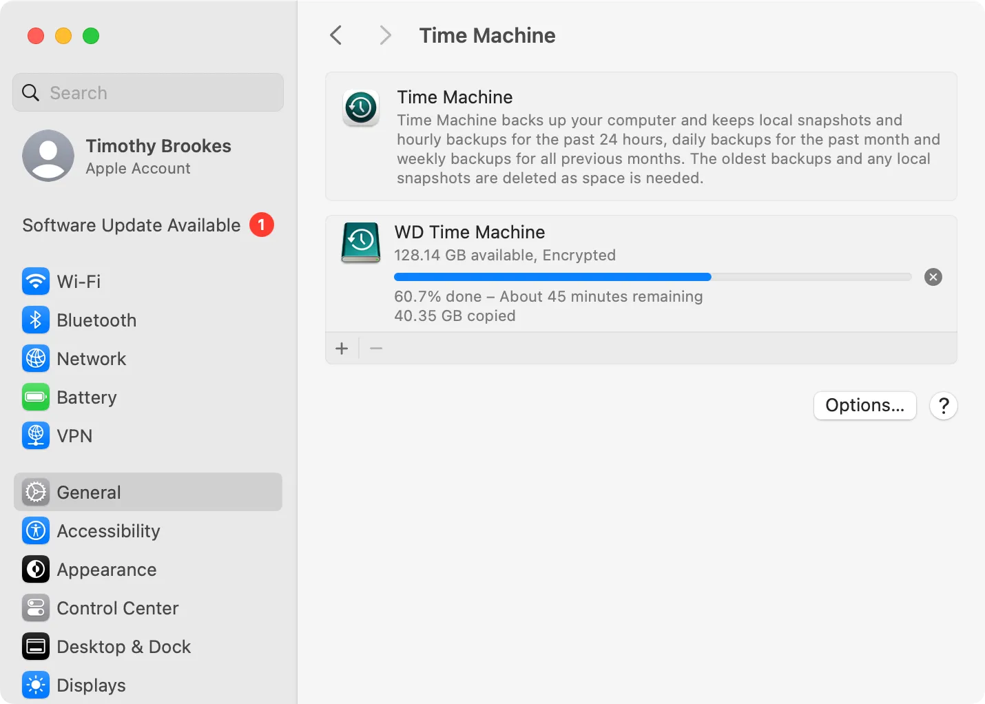 Creazione di un backup tramite Time Machine su macOS