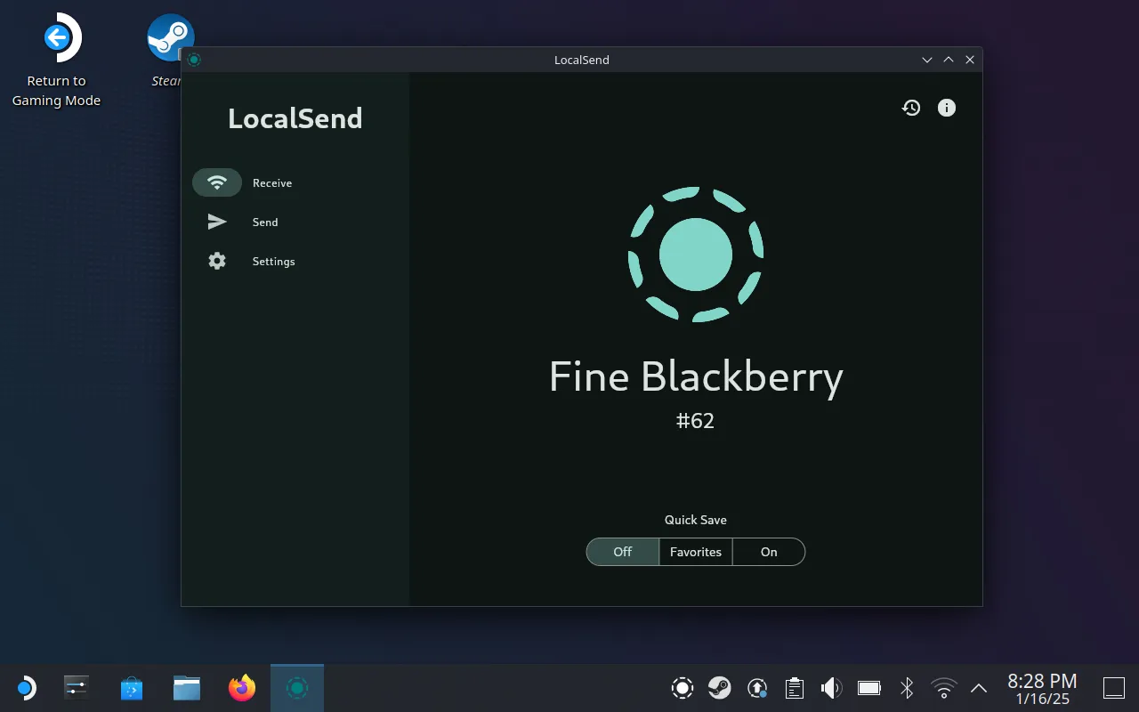 LocalSend kører på SteamOS