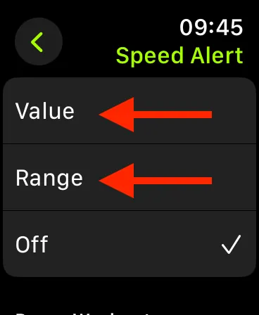 Vyberte upozornění na hodnotu nebo rozsah v Apple Watch