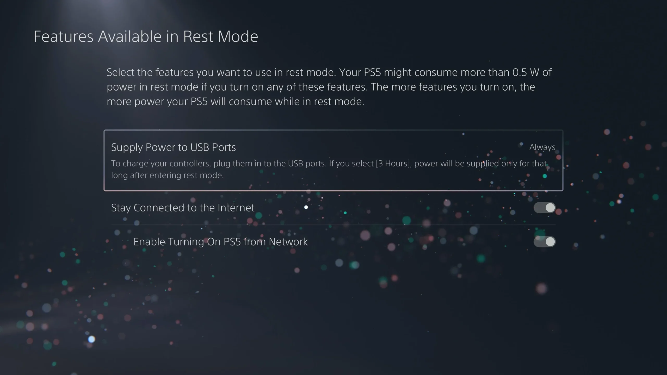 Selecione quais recursos estão disponíveis no Modo de Repouso no PS5.