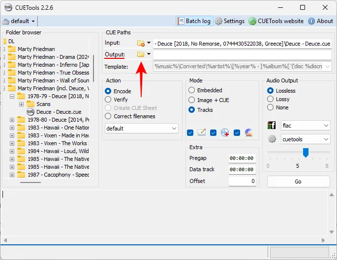 Selección de salida en CUETools