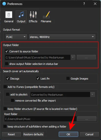 Configuración de salida en MediaHuman