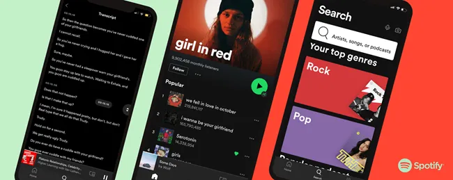 음악 재생 목록을 보여주는 Spotify 앱 인터페이스