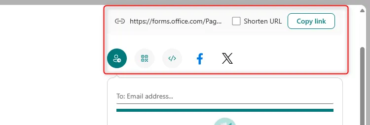 De verschillende opties voor het distribueren van een formulier in Microsoft Forms.