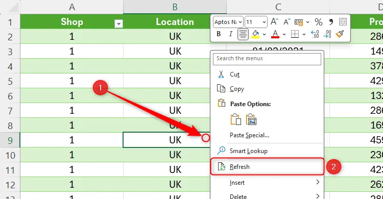 Oppdaterer dataene i Power Query-tabellen