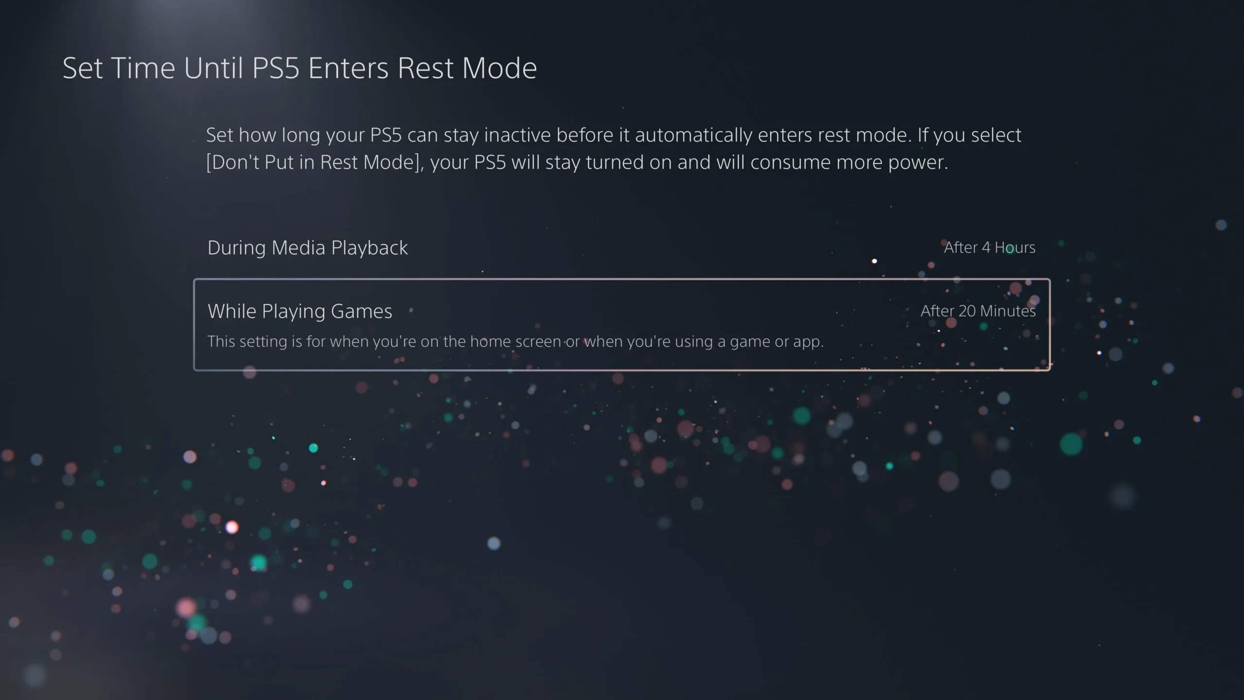 Tempo até o PS5 entrar no Modo de Repouso.