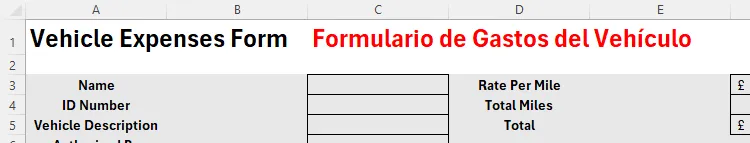 Skjema for kjøretøyutgifter oversatt til spansk med modifisert formatering.