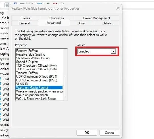 Povolit Wake on Magic Packet