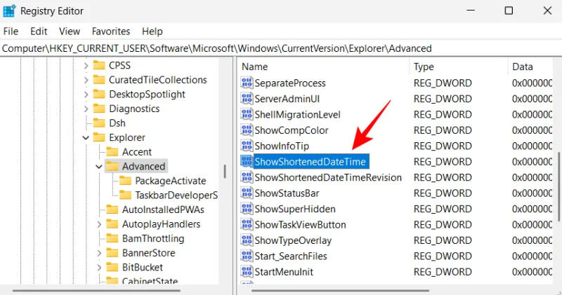 Configuración de registro ShowShortenedDateTime