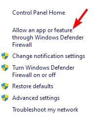 Atļaujiet lietotni vai līdzekli, izmantojot Windows Defender ugunsmūri