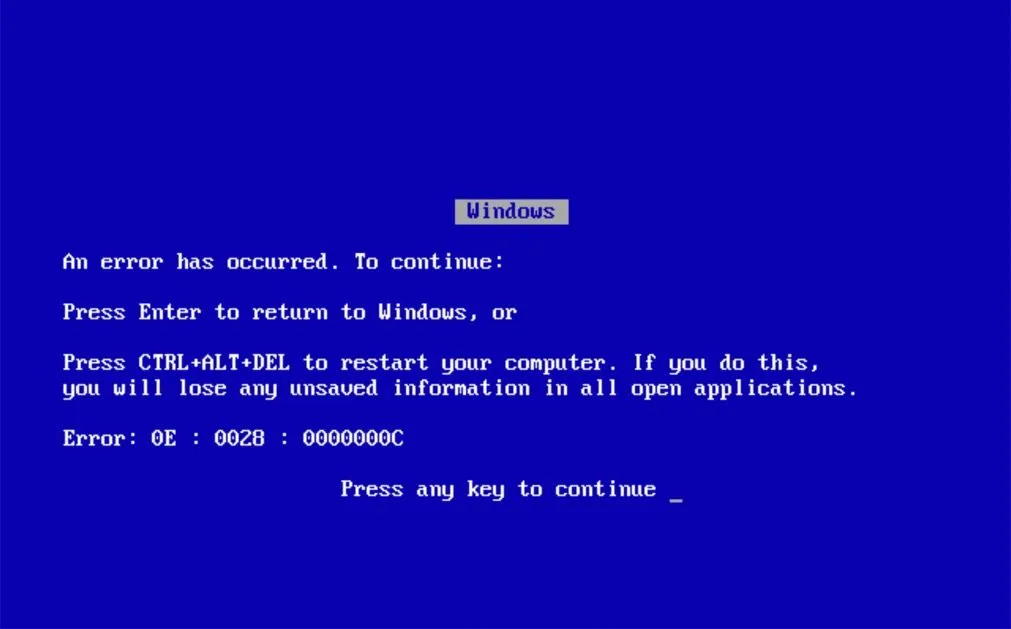 Pantalla azul de la muerte de Windows Me durante la prueba